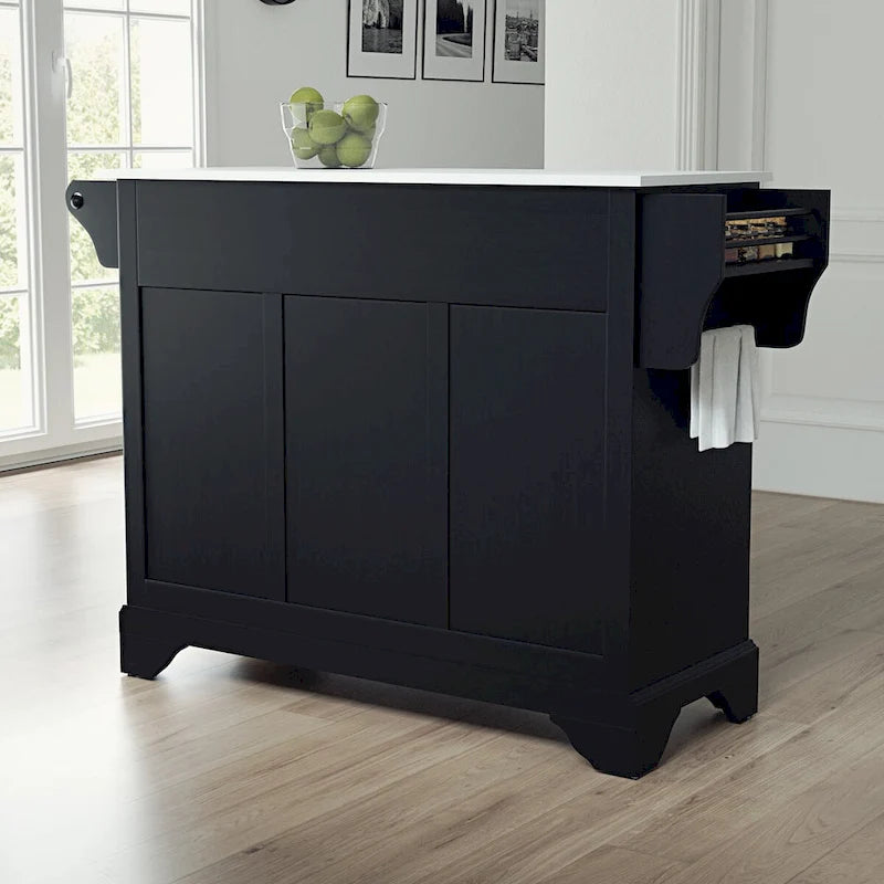 Black Granite Top Stationary Kitchen Island