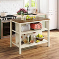 Walnut Stationary Kitchen Island, Wood Butcher Block Top, 2 Shelves (1–2 Person)