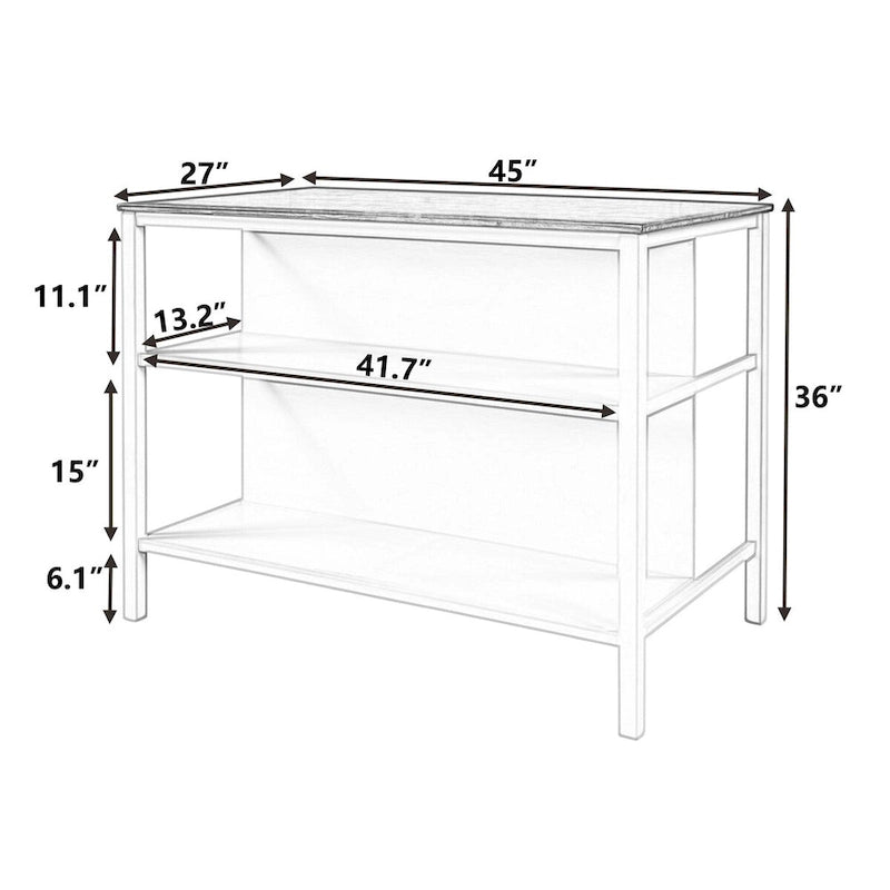Walnut Stationary Kitchen Island, Wood Butcher Block Top, 2 Shelves (1–2 Person)