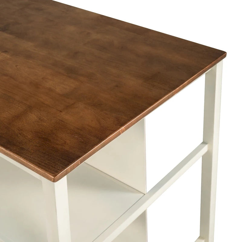 Walnut Stationary Kitchen Island, Wood Butcher Block Top, 2 Shelves (1–2 Person)
