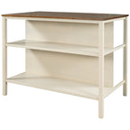 Walnut Stationary Kitchen Island, Wood Butcher Block Top, 2 Shelves (1–2 Person)