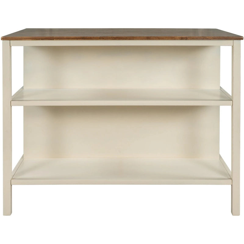 Walnut Stationary Kitchen Island, Wood Butcher Block Top, 2 Shelves (1–2 Person)