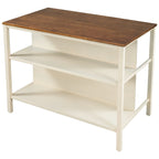 Walnut Stationary Kitchen Island, Wood Butcher Block Top, 2 Shelves (1–2 Person)