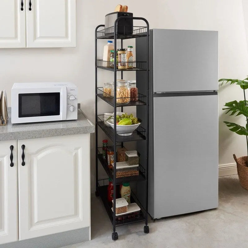 Black Multi-Tier Rolling Storage Cart with Lockable Wheels, 1-Person Assembly