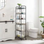 Black Multi-Tier Rolling Storage Cart with Lockable Wheels, 1-Person Assembly