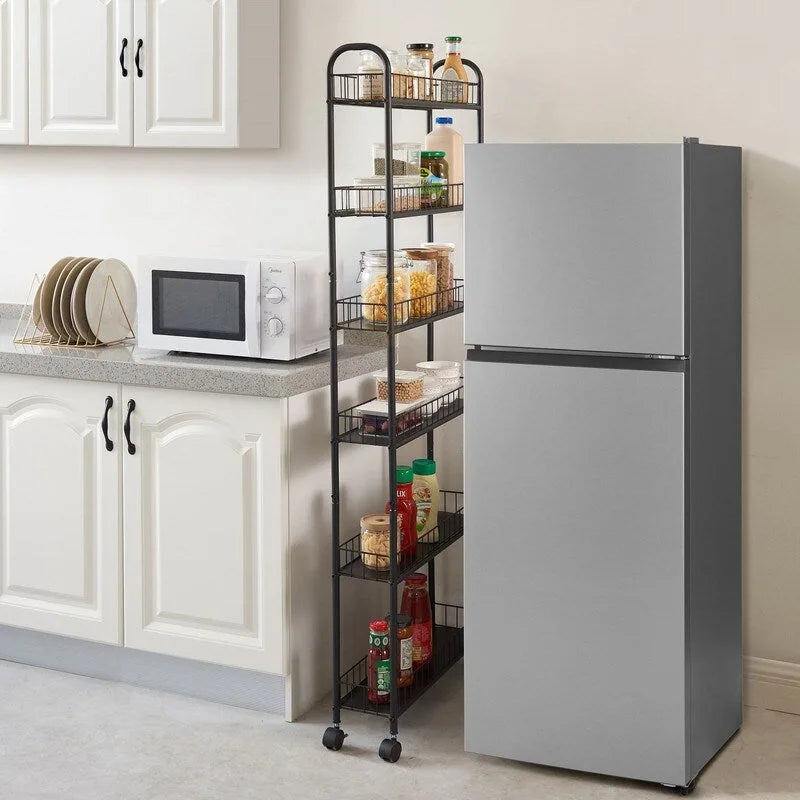 Black Multi-Tier Rolling Storage Cart with Lockable Wheels, 1-Person Assembly