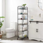 Black Multi-Tier Rolling Storage Cart with Lockable Wheels, 1-Person Assembly