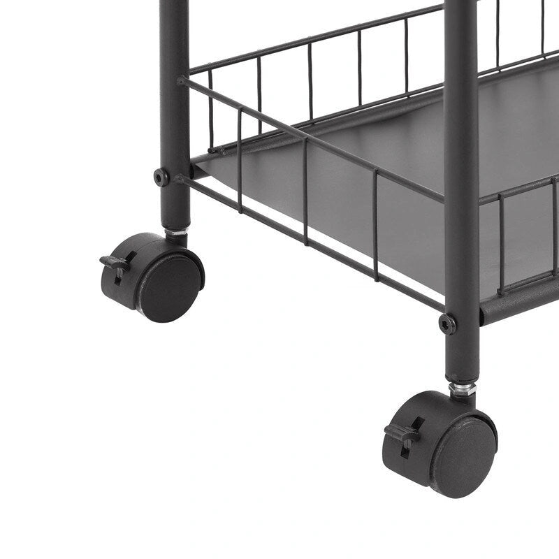 Black Multi-Tier Rolling Storage Cart with Lockable Wheels, 1-Person Assembly