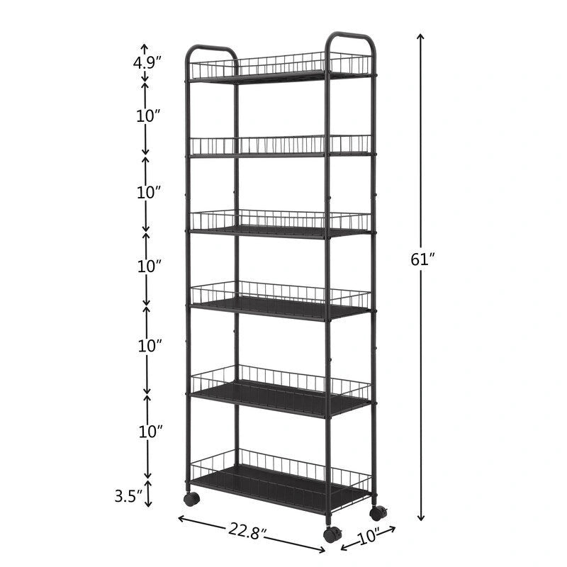 Black Multi-Tier Rolling Storage Cart with Lockable Wheels, 1-Person Assembly