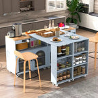 Navy Blue / Grey Blue / White Kitchen Island with LED Lights & Side Shelves