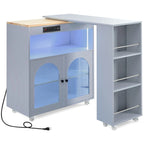Navy Blue / Grey Blue / White Kitchen Island with LED Lights & Side Shelves