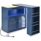 Navy Blue / Grey Blue / White Kitchen Island with LED Lights & Side Shelves
