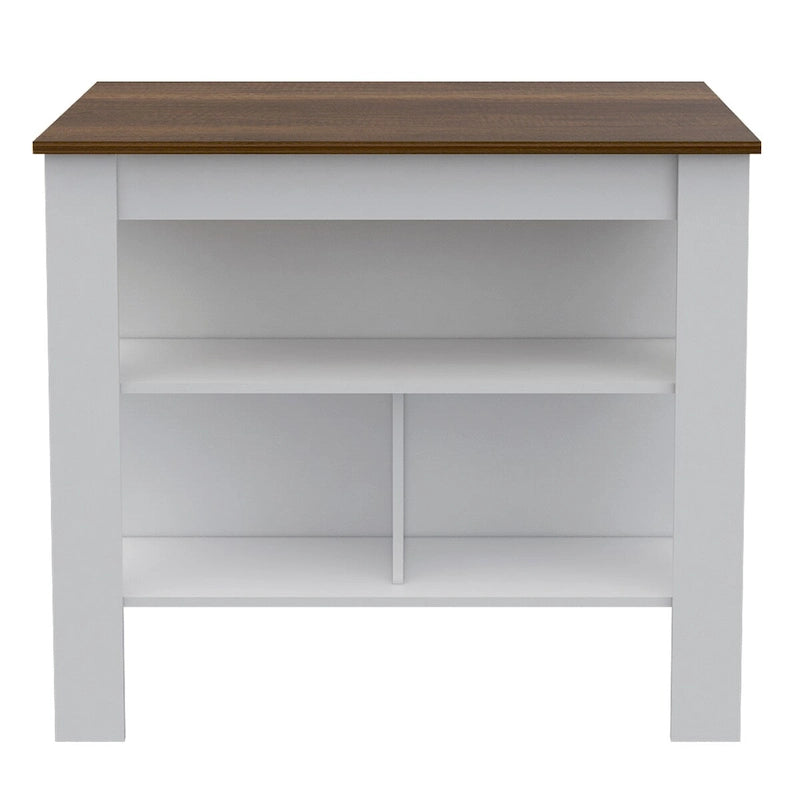 White & Walnut Kitchen Cart with Wood Countertop