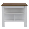 White & Walnut Kitchen Cart with Wood Countertop