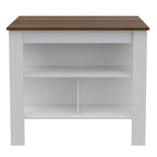 White & Walnut Kitchen Cart with Wood Countertop
