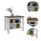 White & Walnut Kitchen Cart with Wood Countertop