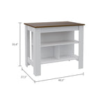 White & Walnut Kitchen Cart with Wood Countertop