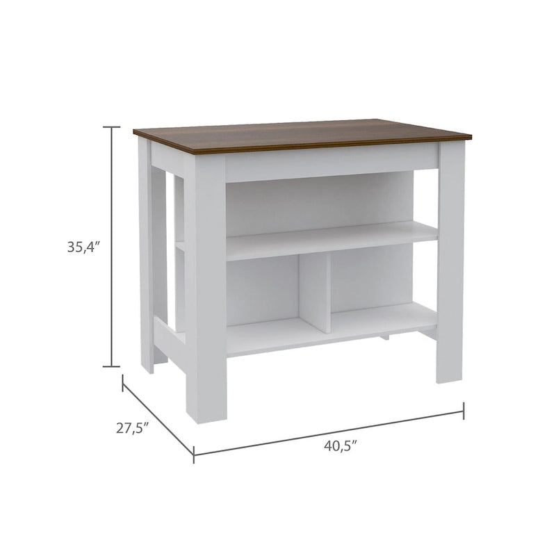 White & Walnut Kitchen Cart with Wood Countertop