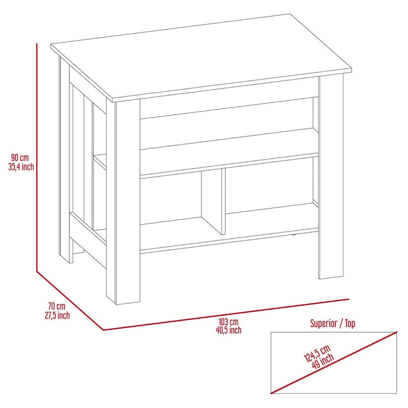 White & Walnut Kitchen Cart with Wood Countertop