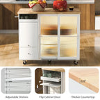 Grey+Blue / Navy Blue / White Drop Leaf Kitchen Island Cart for 2, LED Light, Fluted Glass Doors, Wheels