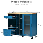 Grey+Blue / Navy Blue / White Drop Leaf Kitchen Island Cart for 2, LED Light, Fluted Glass Doors, Wheels