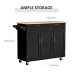 Black Mobile Kitchen Island Cart with Storage, Drawers & Wheels