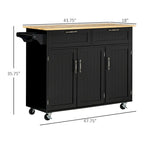 Black Mobile Kitchen Island Cart with Storage, Drawers & Wheels