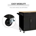 Black Mobile Kitchen Island Cart with Storage, Drawers & Wheels