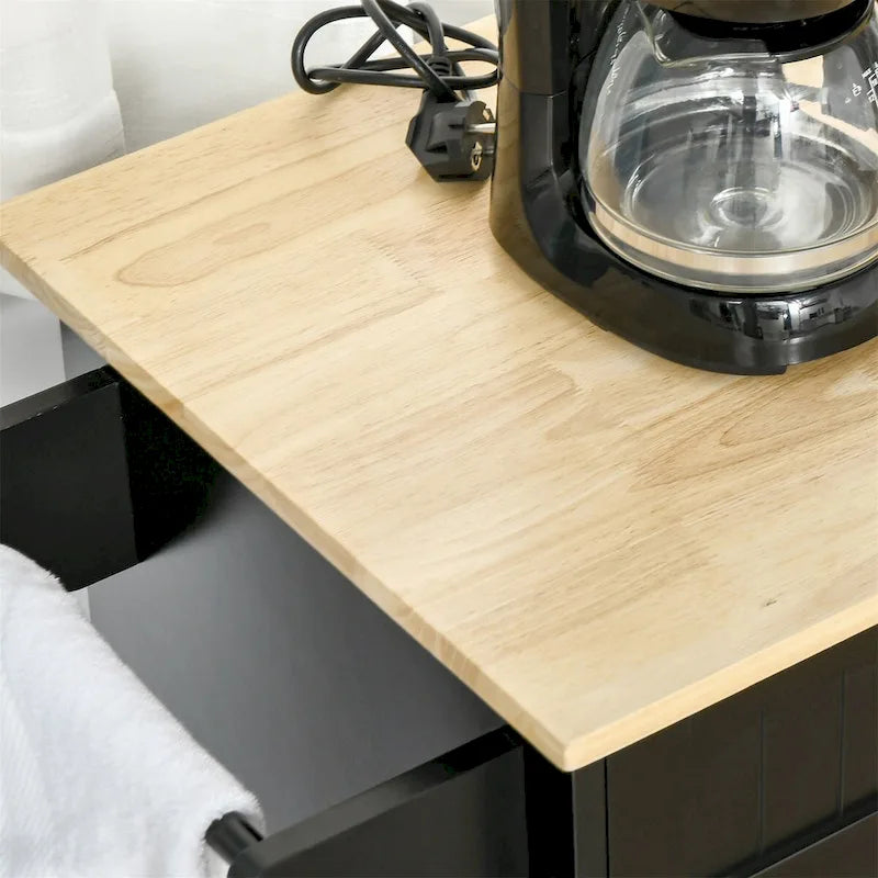 Black Mobile Kitchen Island Cart with Storage, Drawers & Wheels