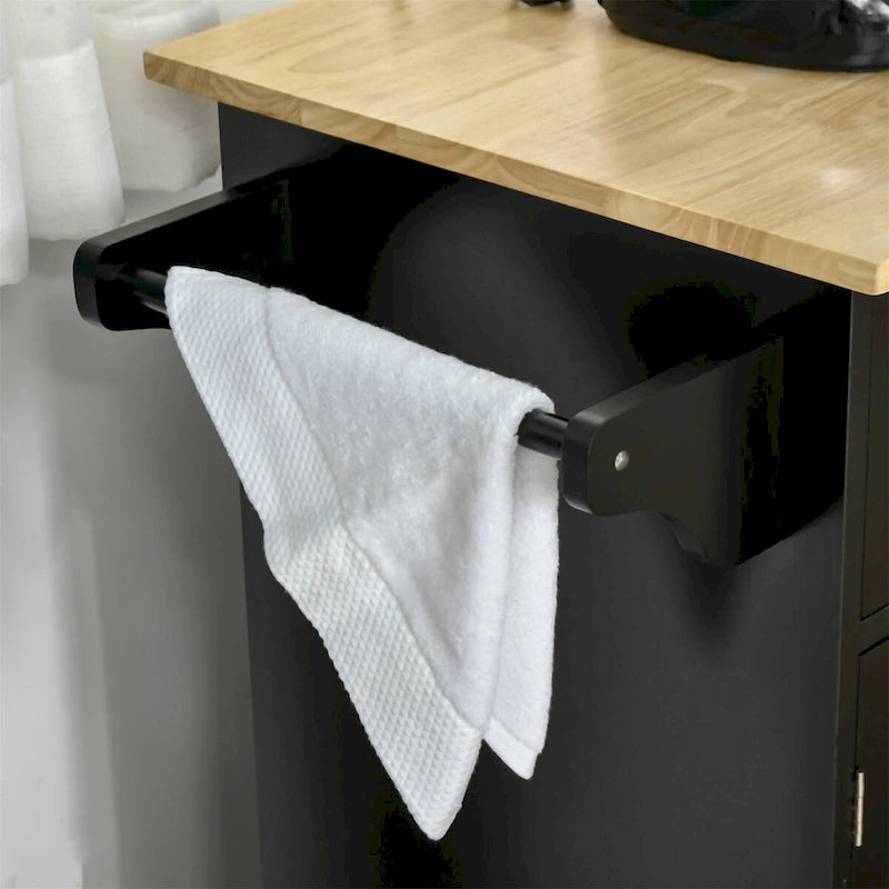 Black Mobile Kitchen Island Cart with Storage, Drawers & Wheels