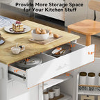 White/Grey Rolling Kitchen Island Cart with Drop Leaf Wood Top, Drawer & Storage Rack, 2-Door