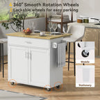 White/Grey Rolling Kitchen Island Cart with Drop Leaf Wood Top, Drawer & Storage Rack, 2-Door