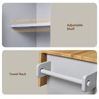 White/Grey Rolling Kitchen Island Cart with Drop Leaf Wood Top, Drawer & Storage Rack, 2-Door