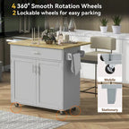 White/Grey Rolling Kitchen Island Cart with Drop Leaf Wood Top, Drawer & Storage Rack, 2-Door