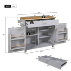 White/Grey Rolling Kitchen Island Cart with Drop Leaf Wood Top, Drawer & Storage Rack, 2-Door