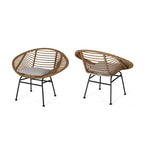 Modern Basket Chair Set with Water-Resistant Cushions and Steel Frame - Set of 2 Outdoor Chairs (No Tables)