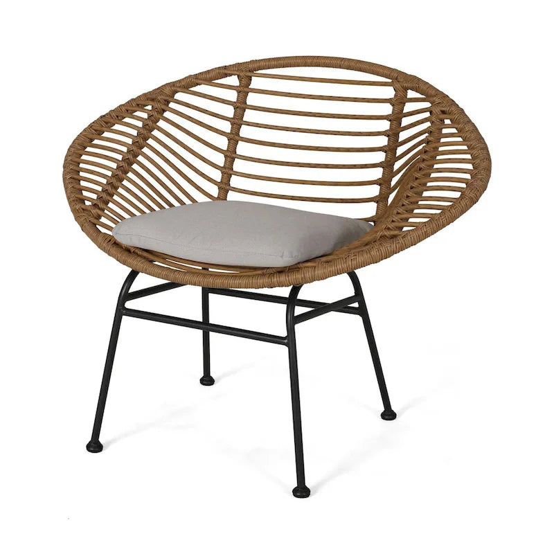 Modern Basket Chair Set with Water-Resistant Cushions and Steel Frame - Set of 2 Outdoor Chairs (No Tables)