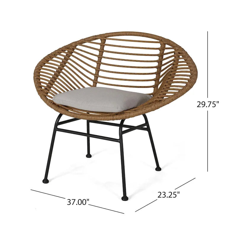 Modern Basket Chair Set with Water-Resistant Cushions and Steel Frame - Set of 2 Outdoor Chairs (No Tables)