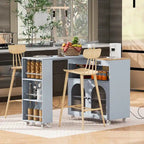 Blue / White / Grey Rolling Kitchen Island with Extended Table, LED Lights & Glass Doors – For 1 Person