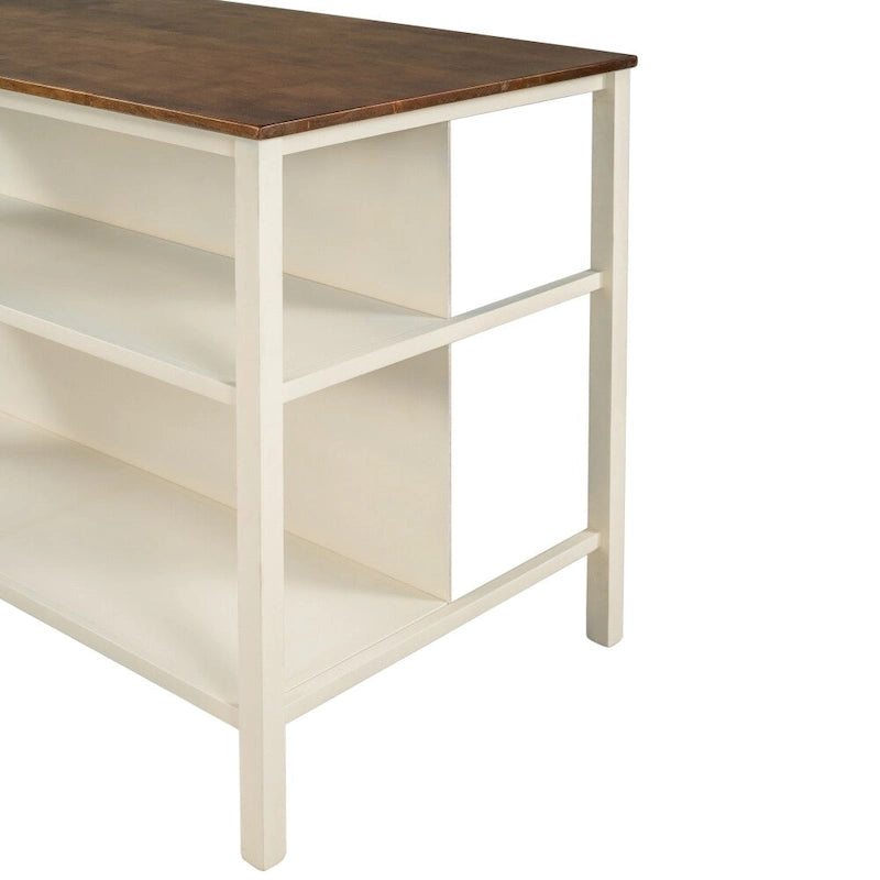 Walnut Stationary Kitchen Island with Wood Top, Seats 2–4