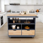 Grey / White Rolling Kitchen Island with 2 Drawers & 3 Open Compartments