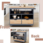 Grey / White Rolling Kitchen Island with 2 Drawers & 3 Open Compartments
