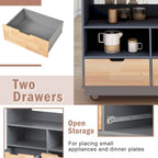 Grey / White Rolling Kitchen Island with 2 Drawers & 3 Open Compartments