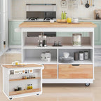 Grey / White Rolling Kitchen Island with 2 Drawers & 3 Open Compartments
