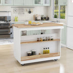 Grey / White Rolling Kitchen Island with 2 Drawers & 3 Open Compartments