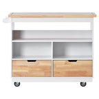Grey Blue / White Two-Sided Kitchen Island Cart on Wheels, with Storage