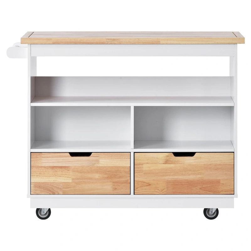 Grey Blue / White Two-Sided Kitchen Island Cart on Wheels, with Storage