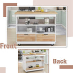 Grey Blue / White Two-Sided Kitchen Island Cart on Wheels, with Storage