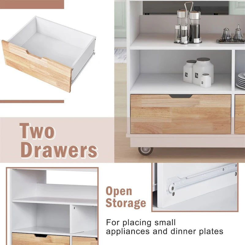 Grey Blue / White Two-Sided Kitchen Island Cart on Wheels, with Storage