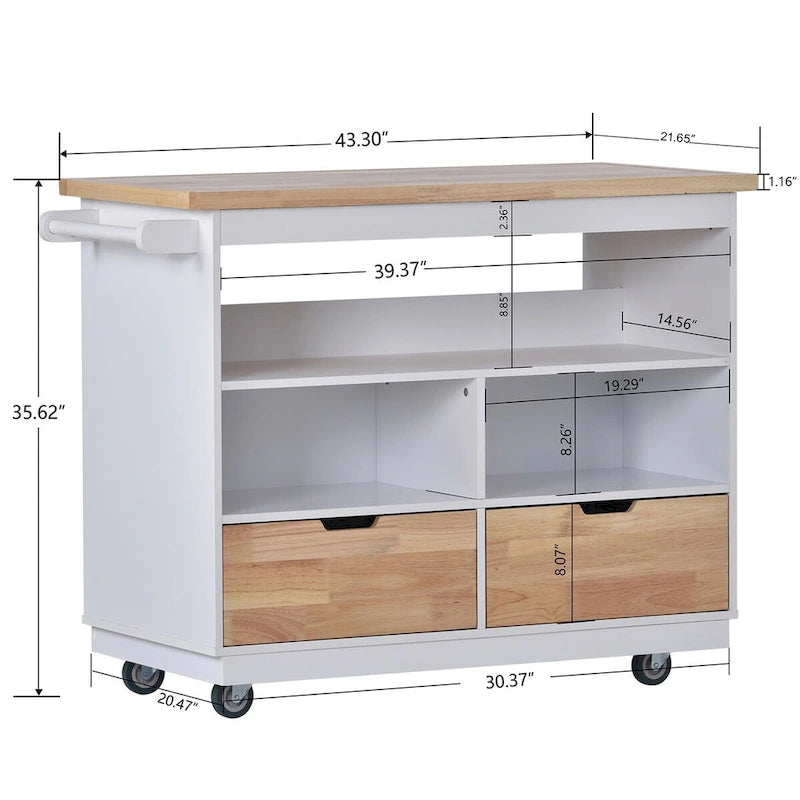 Grey Blue / White Two-Sided Kitchen Island Cart on Wheels, with Storage